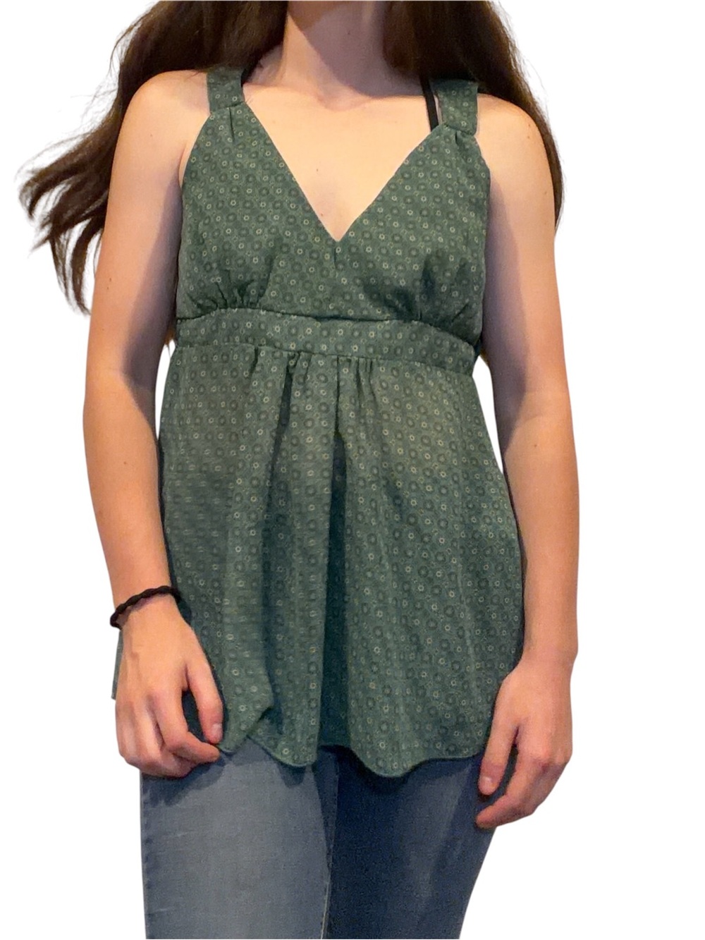 Yessica Green Floral Pattern V Neck Peplum Blouse Sleeveless Size 38